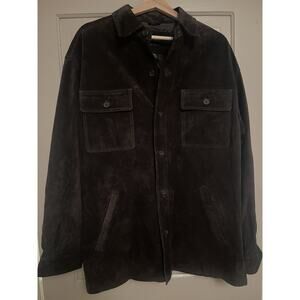 Knights Bridge 90s Vintage Grunge Men's Heavy Brown Suede Leather Jacket Shirt